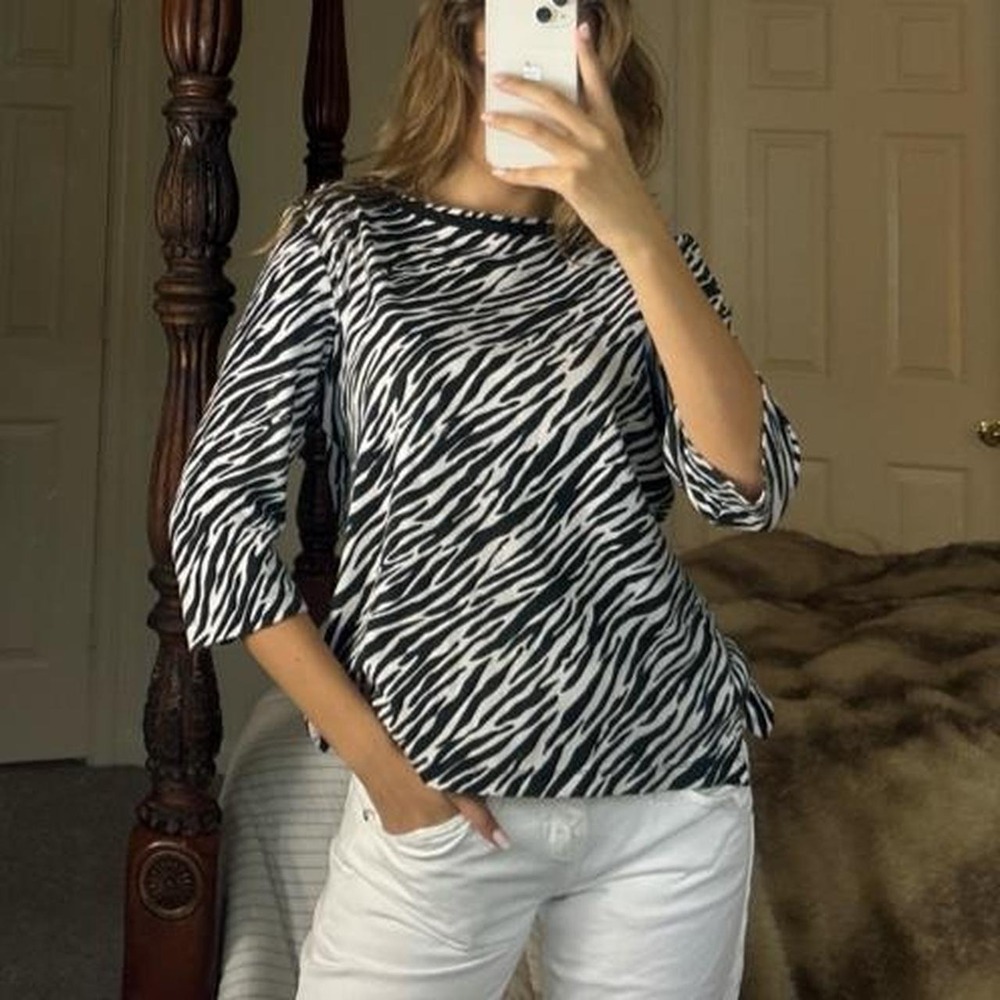 00s black and white 100% cotton zebra print boat neck top